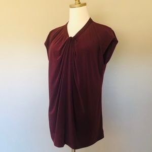 Ann Taylor Petite Maroon V Neck Short Sleeve XLP